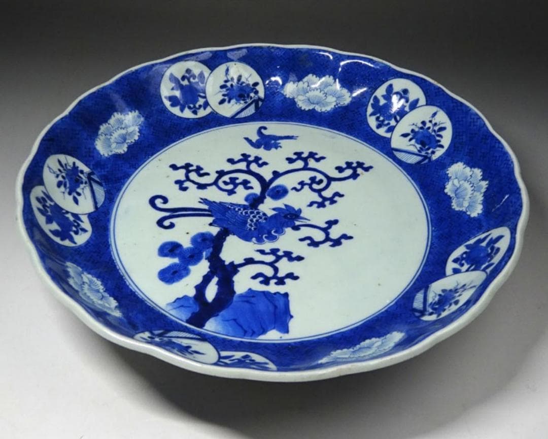 時代物 古伊万里 染付 大皿 幅約31.5cm 古陶磁 p95232