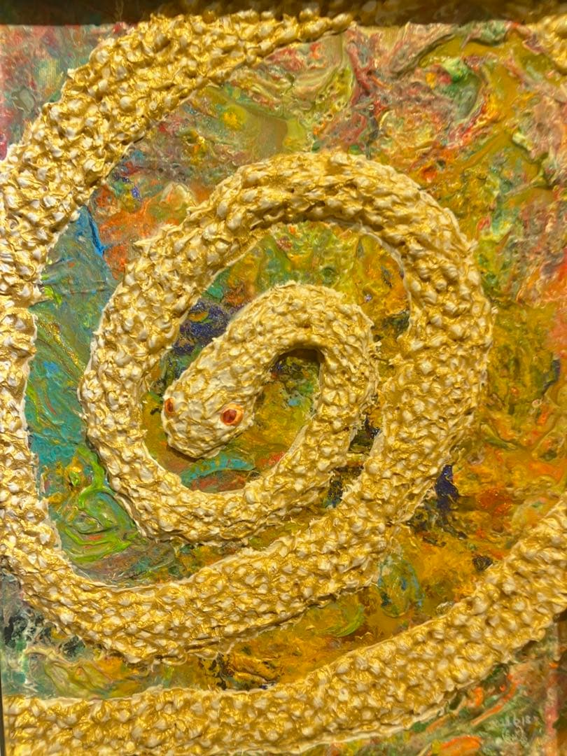 祈雨　白蛇　金色　神秘　絵　絵画　アクリル画　原画　　額付き　インテリアアート