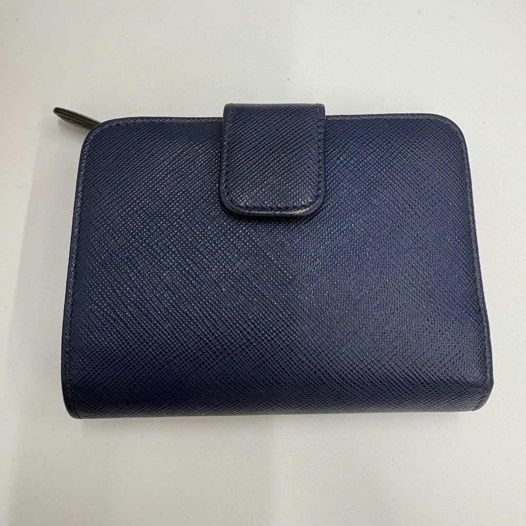 PRADA ネイビー 二つ折り財布　サフィアーノ