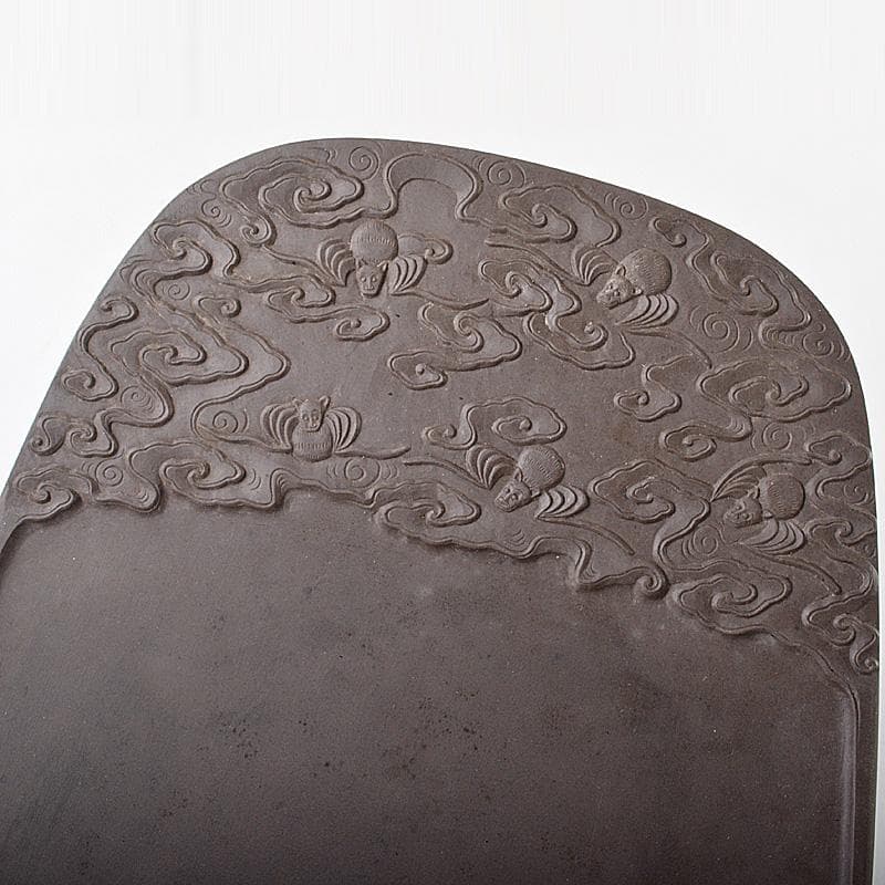 中国 書道具 神獣刻 端渓硯 唐木箱付 V R7390