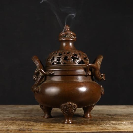 香炉 銅器 文房具 茶道具 重厚 極細工 工芸品 美術品 茶寵の置物 仏事