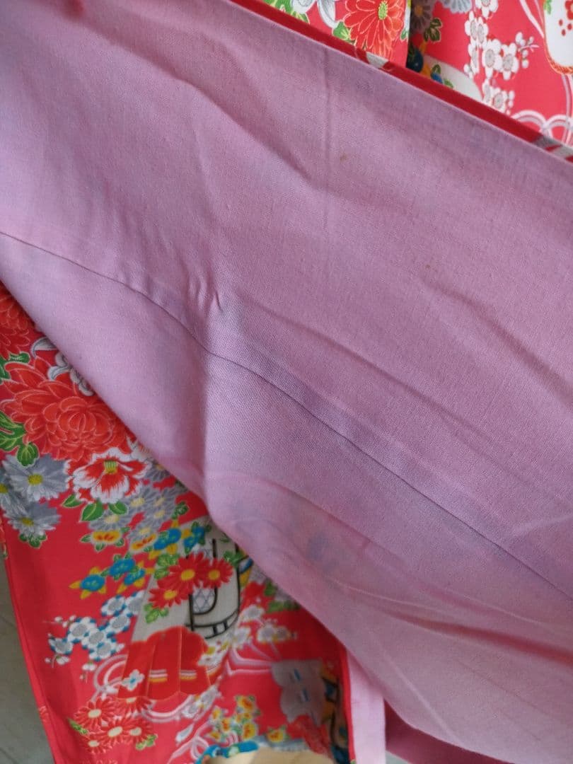 アンティーク　コーラルオレンジ系着物単品　女の子　七五三