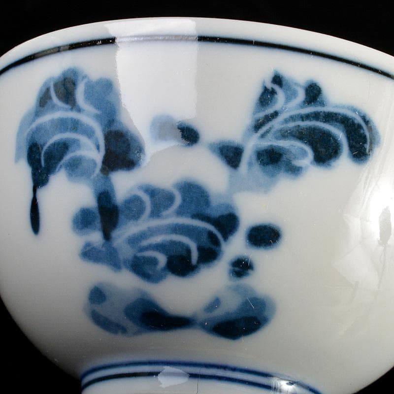 煎茶道具 賣茶好 染付 亥年白菜文 煎茶碗 5客 共箱