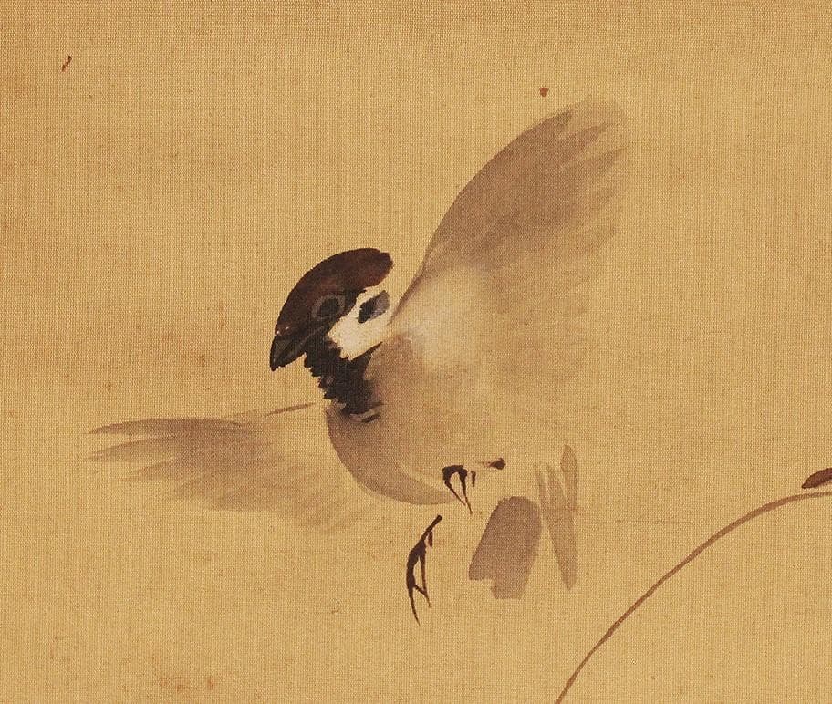 【自題共箱】◆ 竹内栖鳳『 雀図 』掛軸 絹本 真筆◆ 検）上村松園 小磯良平