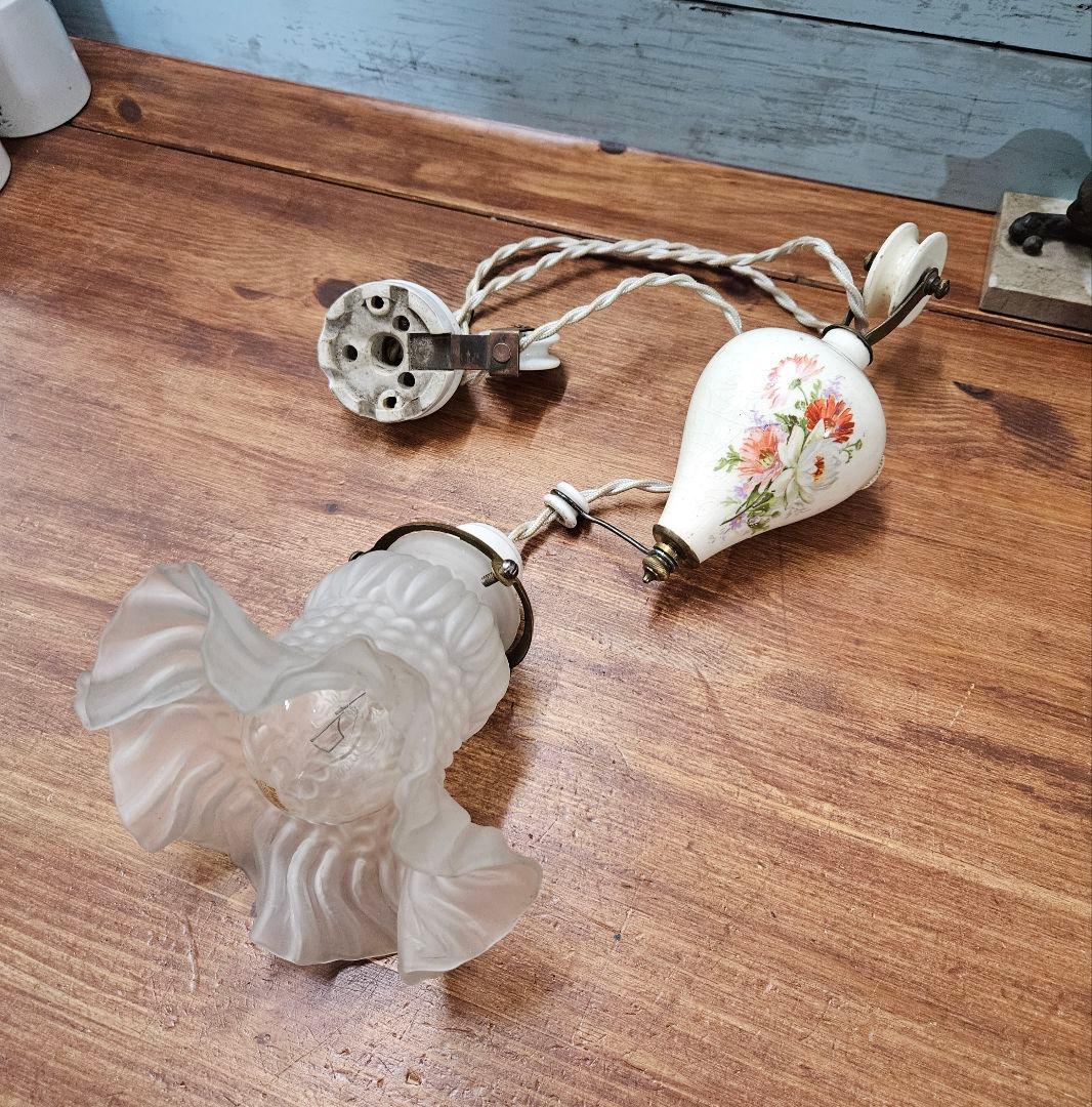 フランスアンティーク 天井 吊り下げ照明 ペンダントライト 昇降 滑車