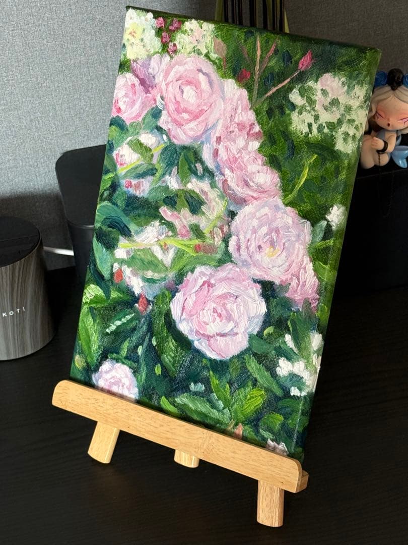 「薔薇満開」　手描き　油絵　風景画　原画　油彩画　花　バラ