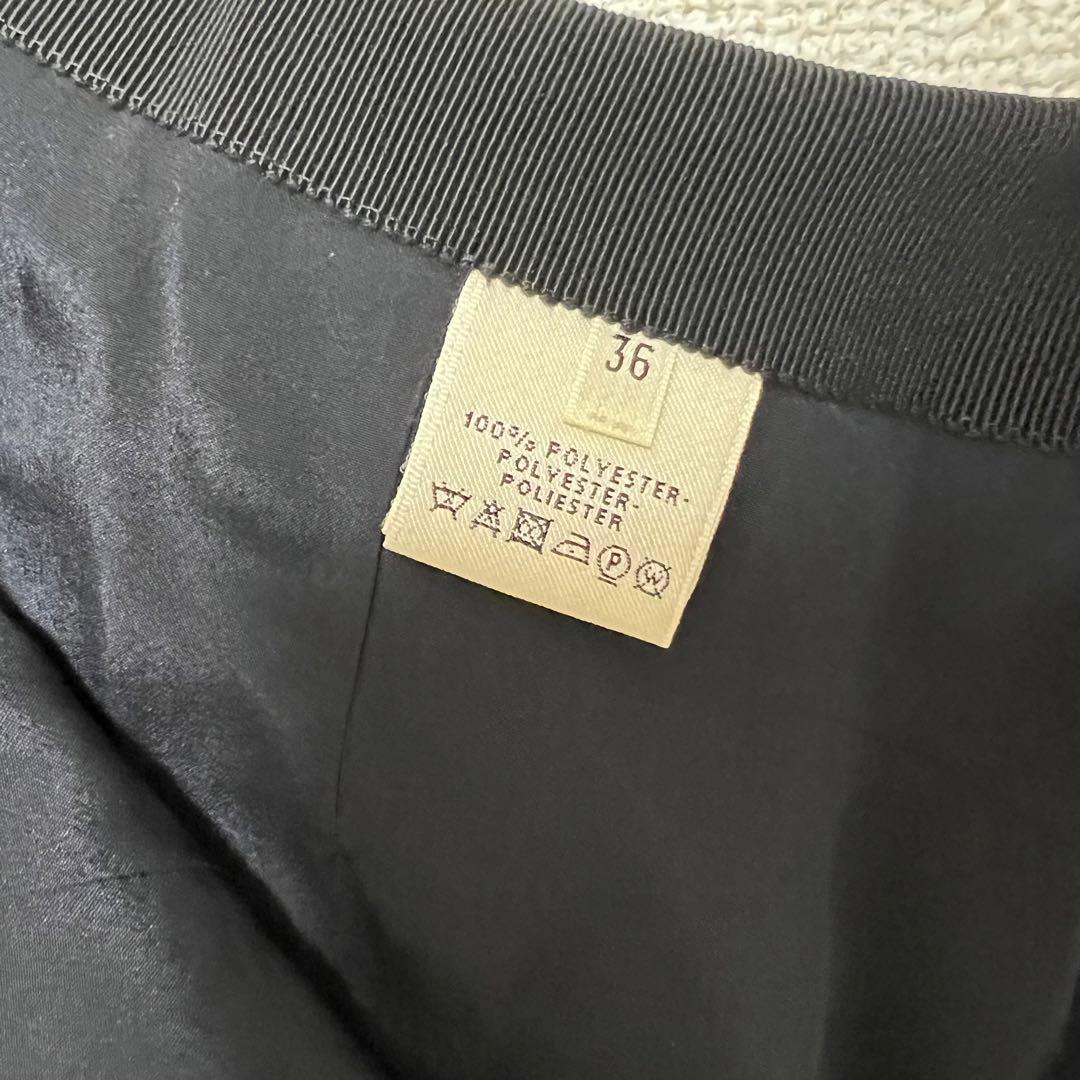 ☆エルメス HERMES スカート 膝丈 ネイビー プリーツ