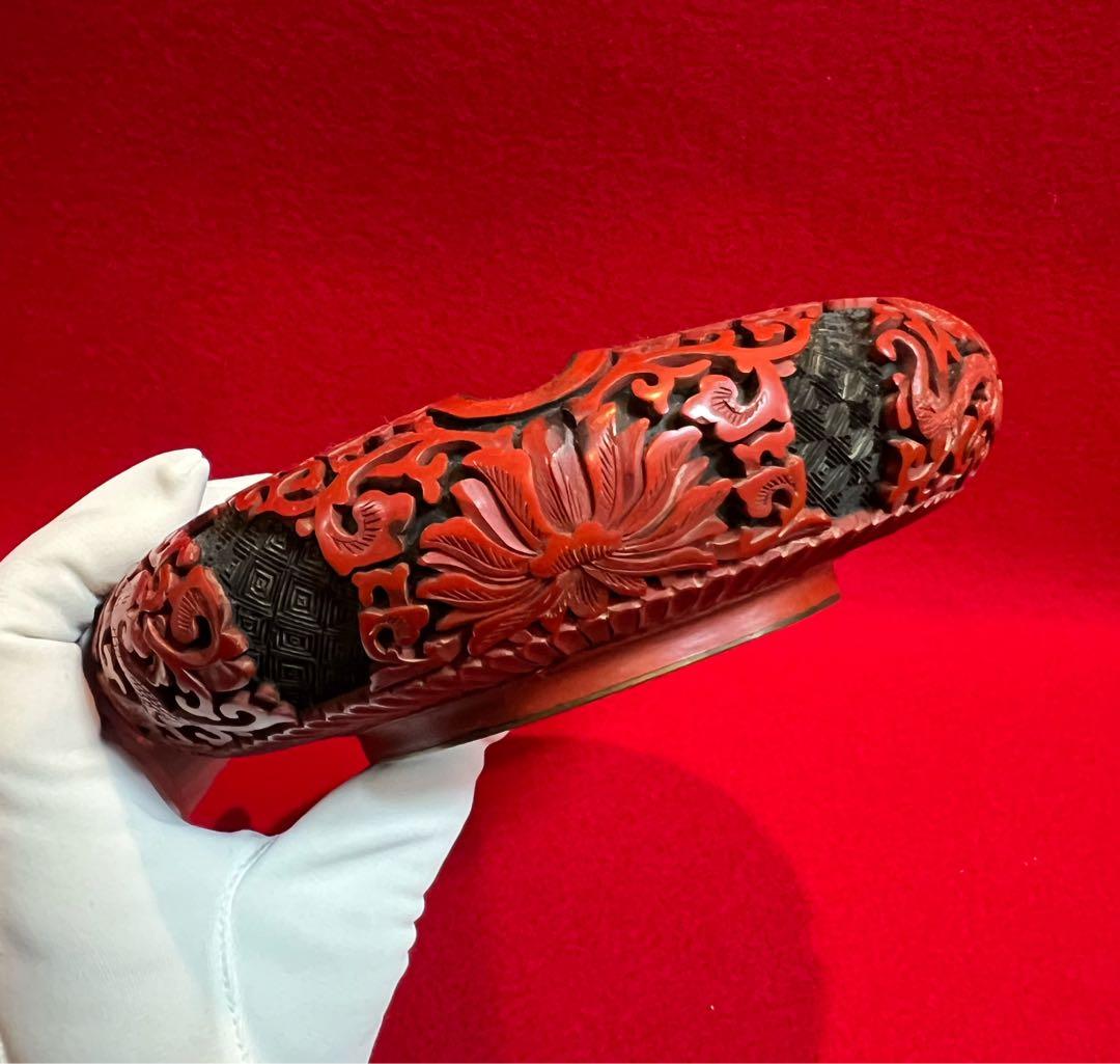 中国美術 古玩 堆朱 剔紅 漆彫 龍紋樣 寶相花紋樣 煙皿