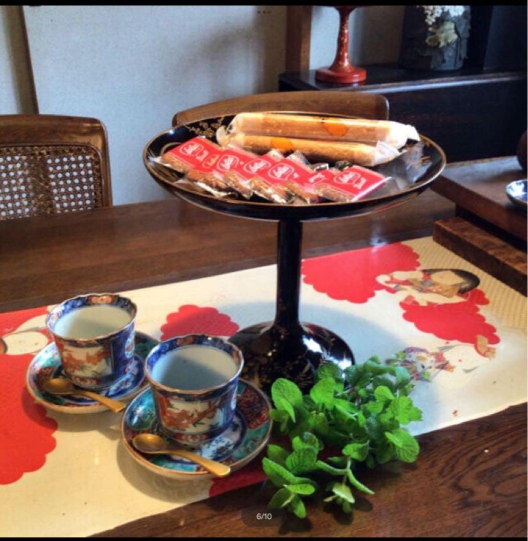 A1036 木製輪島塗　柳に鮎　金縁　蒔絵　高月　高杯　　1基（供箱付）