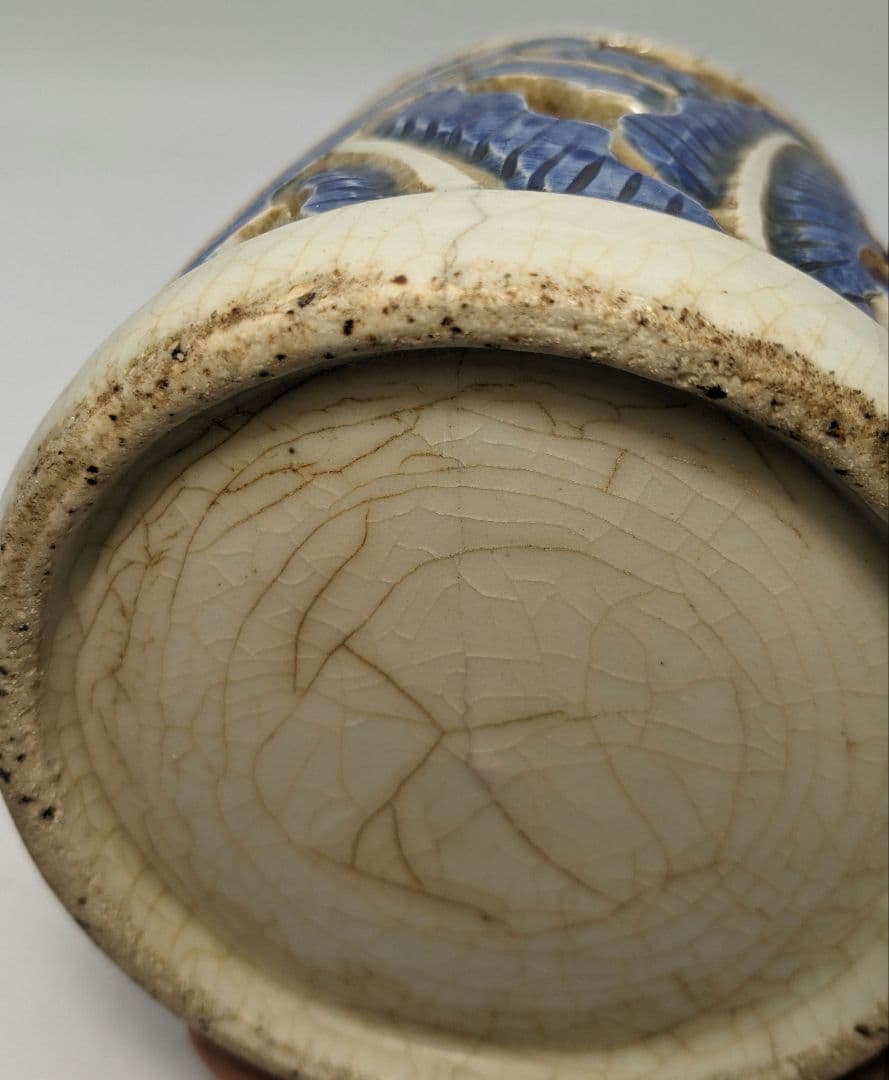 李朝 白磁染付筆筒 高麗白磁 李氏朝鮮 文房具 書道具 ペン立て 筆立て 置物