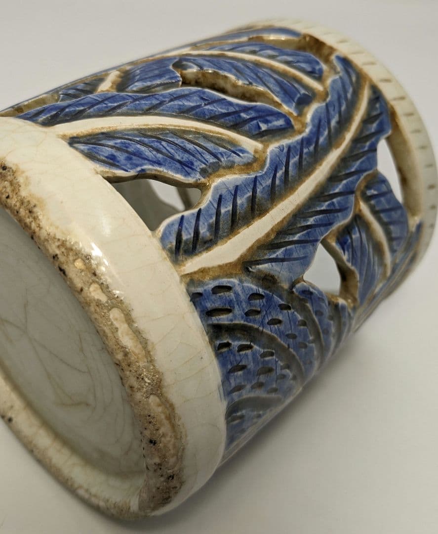 李朝 白磁染付筆筒 高麗白磁 李氏朝鮮 文房具 書道具 ペン立て 筆立て 置物