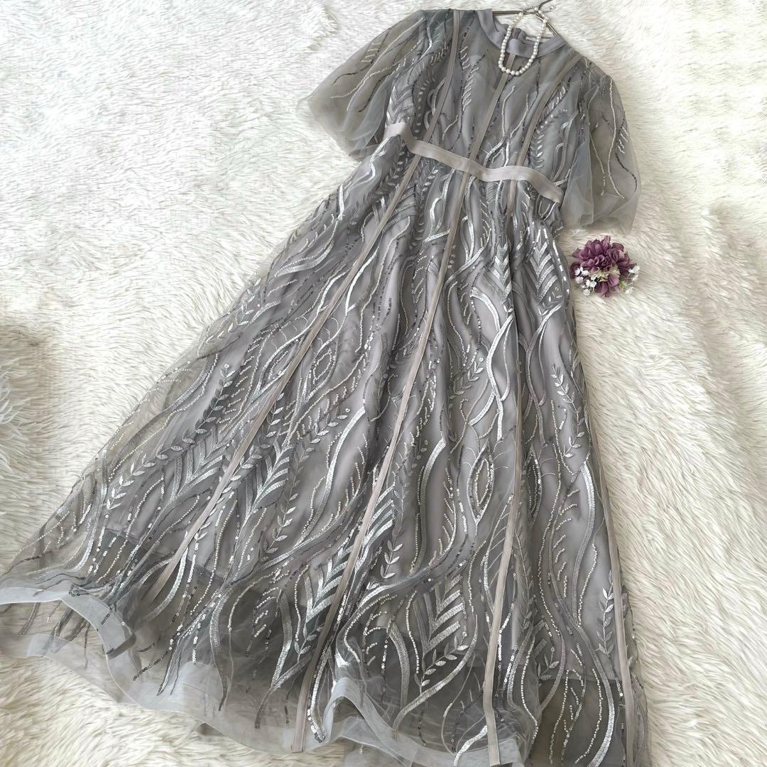 K様Leja スパンコール刺繍レースプチハイネックフリルロングドレス