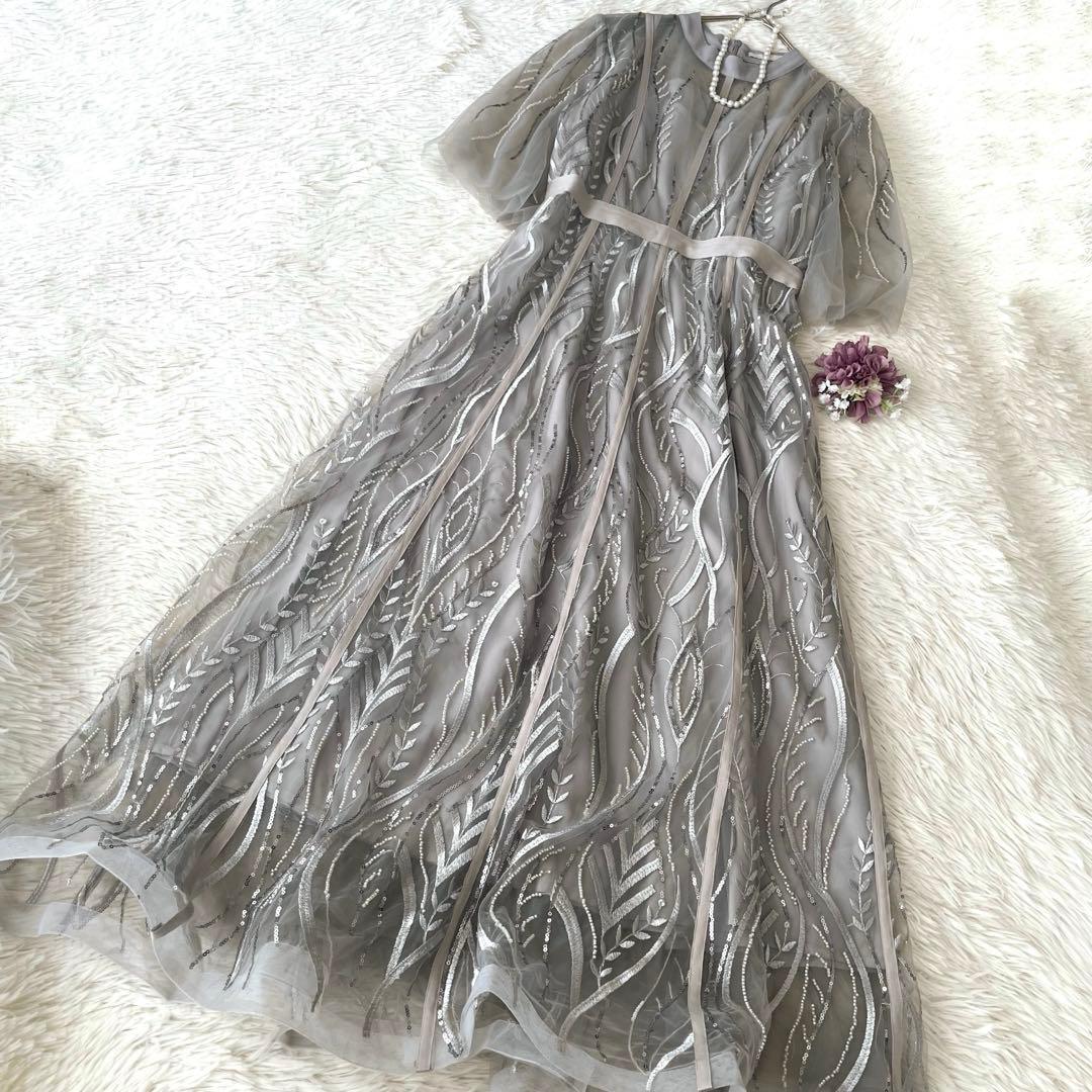 K様Leja スパンコール刺繍レースプチハイネックフリルロングドレス