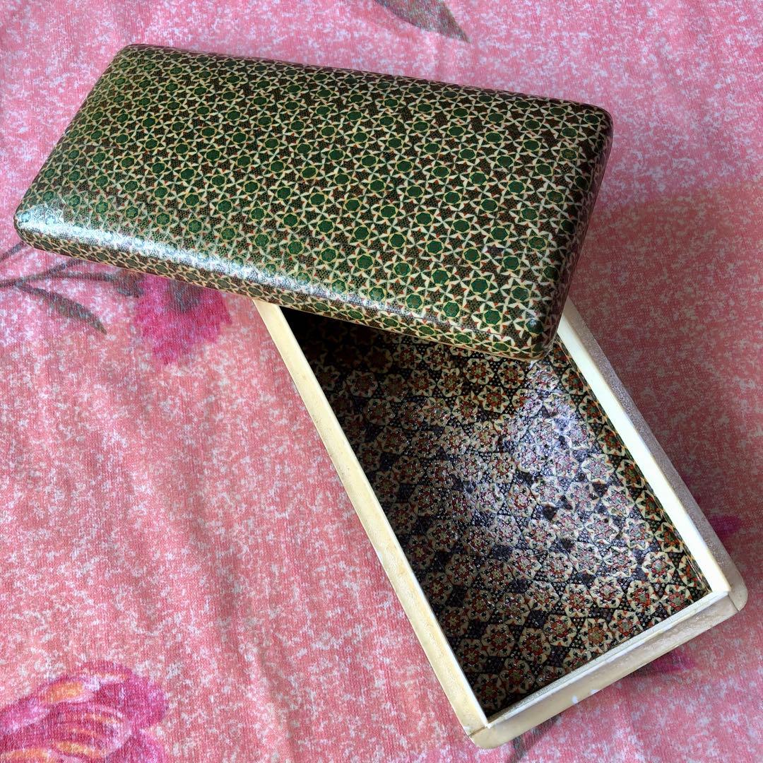 ③ ペルシャ 伝統工芸 ハータム カーリー 寄木細工 象嵌 ボックス 小物入れ 寄木細工 イラン ハータムカーリー 象嵌寄木細工の小箱 ペルシャ工芸品