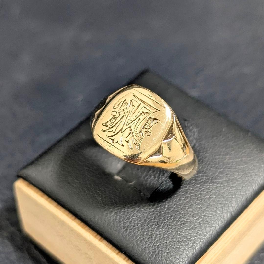 UK K9 モノグラム シグネット ゴールドリング 17号 ロンドン 1946