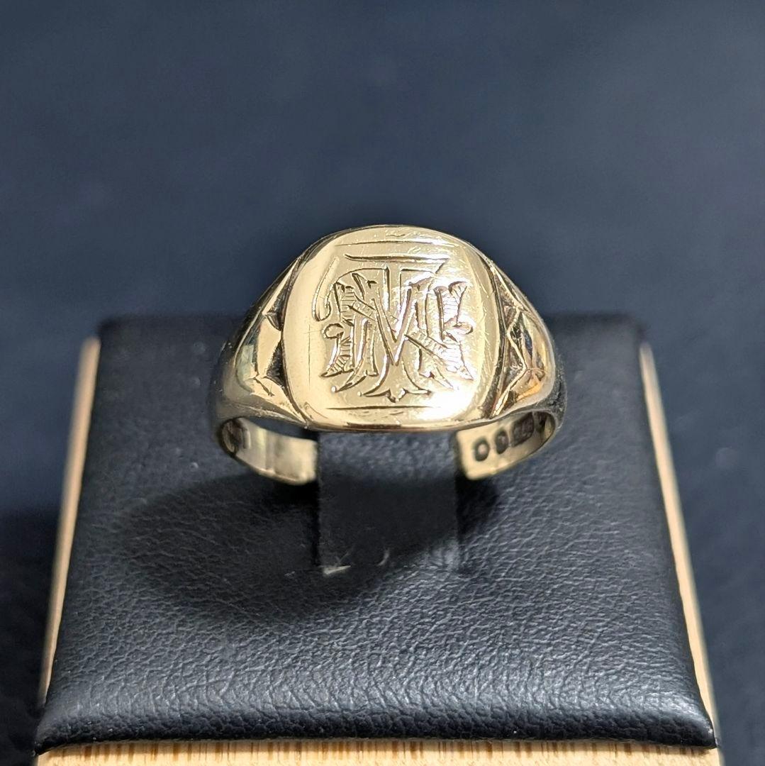 UK K9 モノグラム シグネット ゴールドリング 17号 ロンドン 1946