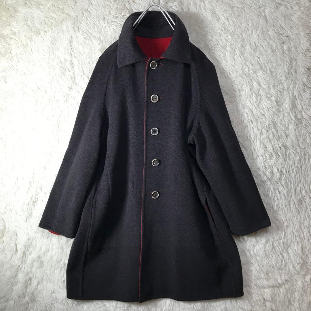 美品 AKRIS アクリス カシミヤ100％ リバーシブルコート 黒×赤 2XL