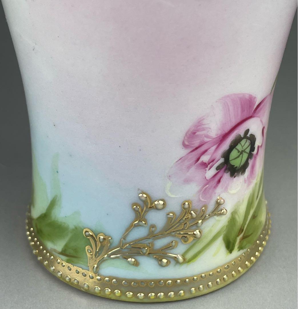 オールドノリタケ 約23cm アールヌーボー ポピー花紋花瓶 金盛り 盛上げ