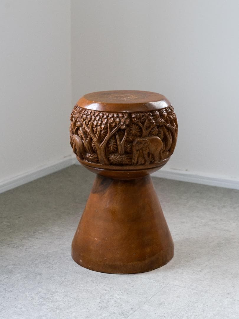 インド カシミール 木彫り スツール ヴィンテージ・アンティーク　民芸品
