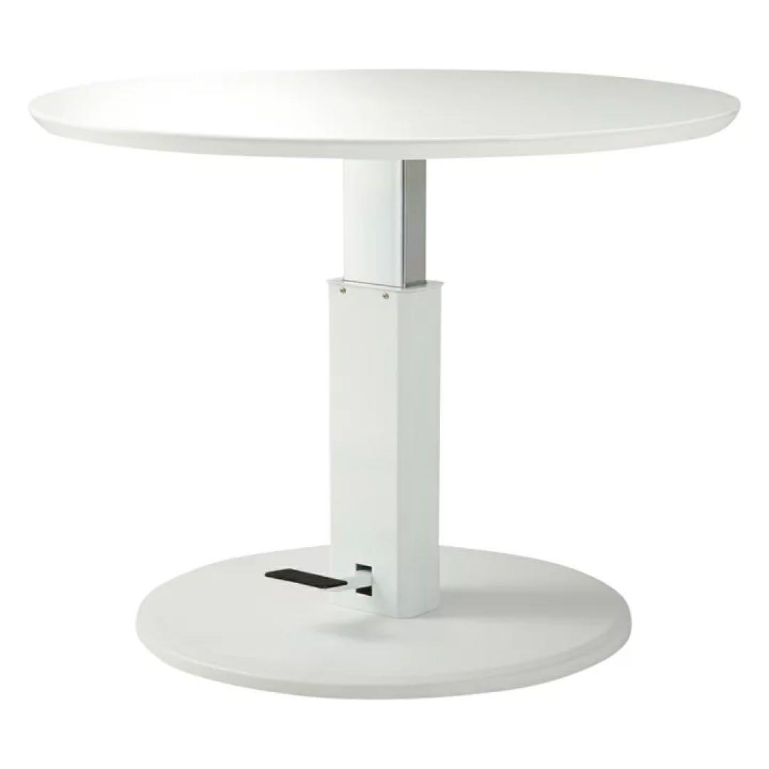 高さ調整可能な円形ホワイトテーブル