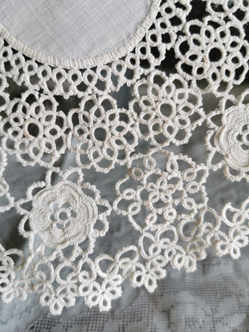 アンティークフランス アイリッシュクロシェ アイボリー花型ドイリー