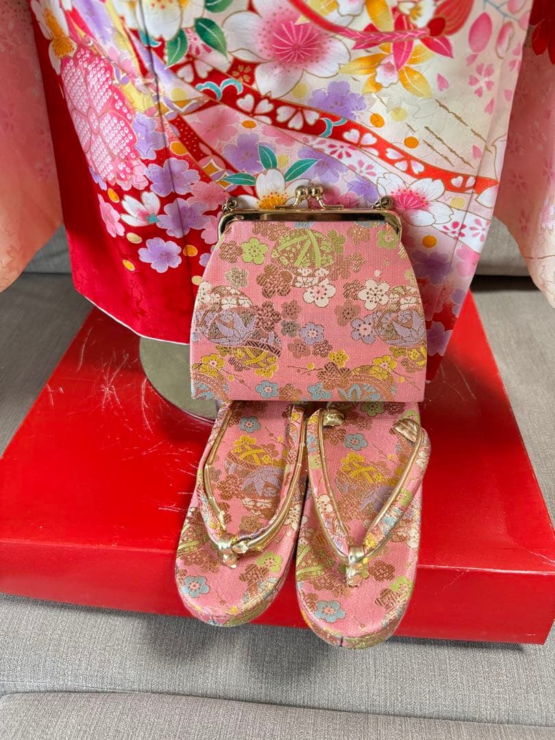 7歳七五三　セット　グリーン系着物