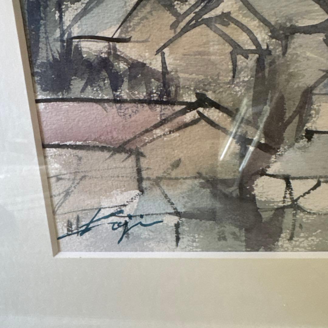 水彩画　全紙版　曇り空の横浜　白マット　アクリル入り