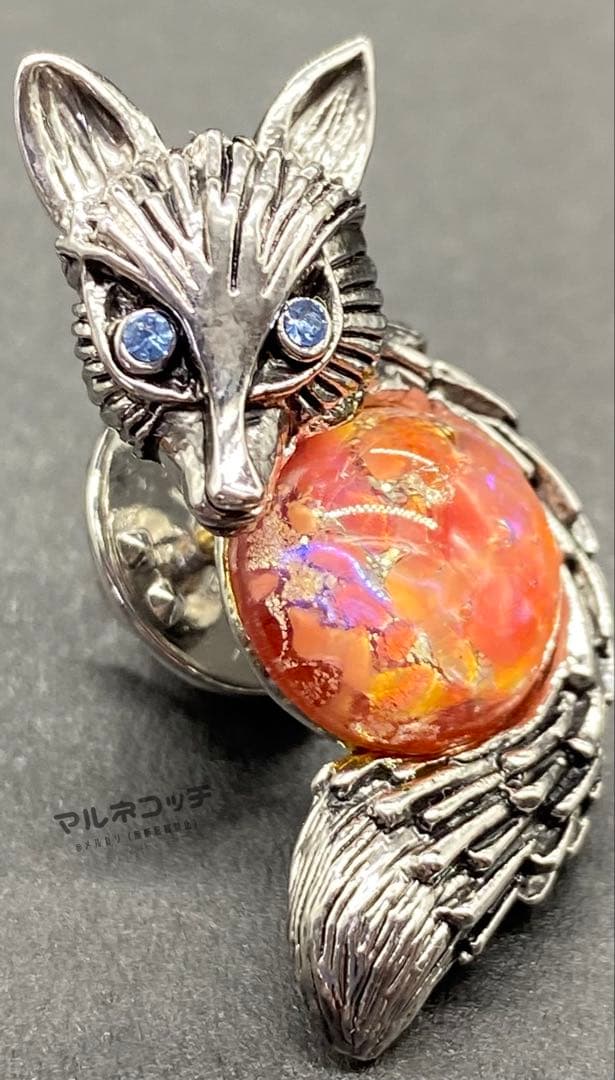 イマック キツネ ボヘミアングラス バッジ ブローチ きつね