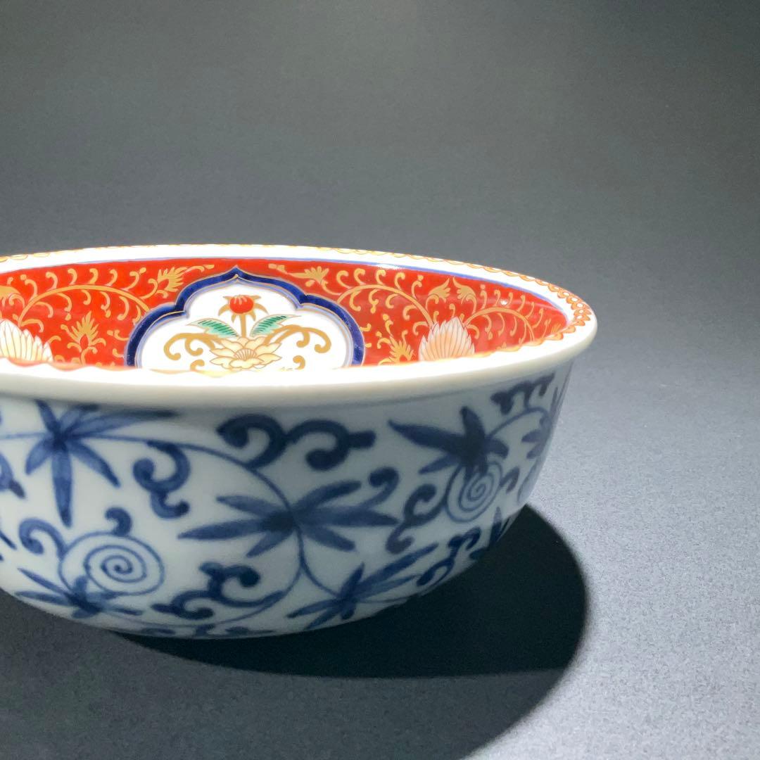 伊万里金襴手唐花図鉢Φ17㎝　骨董　古伊万里　江戸幕末　6R0919w1ダA