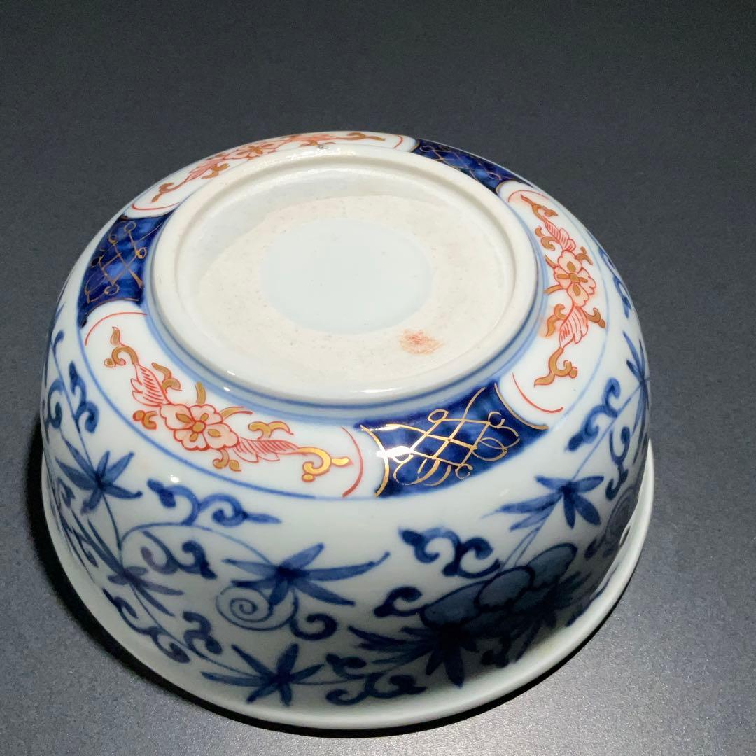 伊万里金襴手唐花図鉢Φ17㎝　骨董　古伊万里　江戸幕末　6R0919w1ダA