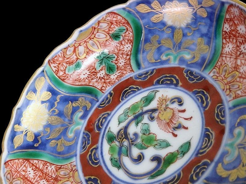 古伊万里 金襴手 団龍紋に花の図 4寸皿 5枚