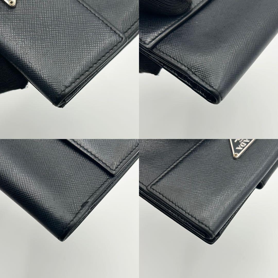 PRADA 折財布 2つ折り サフィアーノレザー 三角プレート ブラック 黒