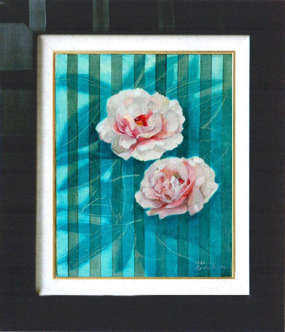 油絵 菅家令子 絵 絵画 インテリア 額付(銀) F4-222023 花 ぼたん