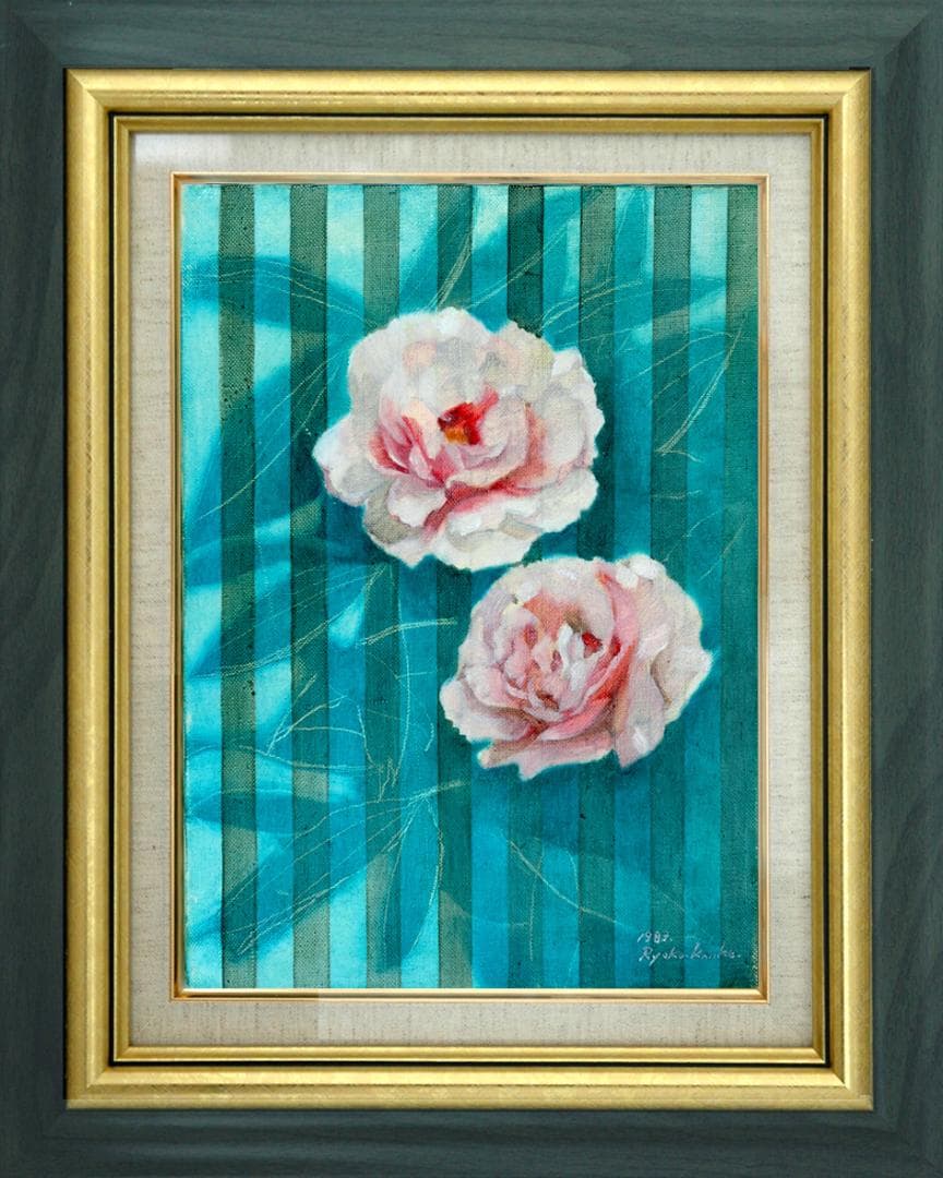 油絵 菅家令子 絵 絵画 インテリア 額付(銀) F4-222023 花 ぼたん