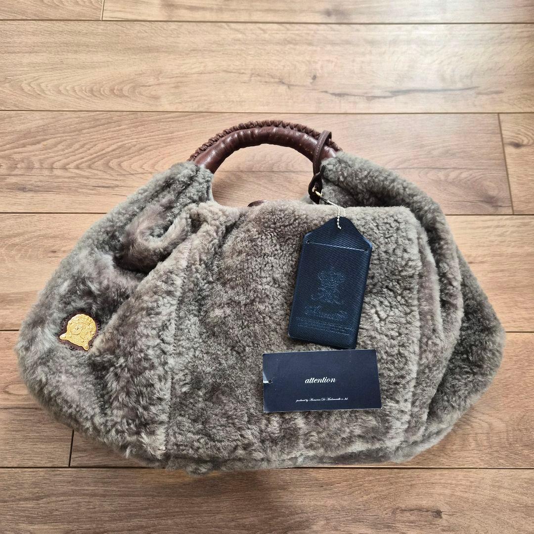 美品 a.d.m.j ムートン ファー バッグ グレー