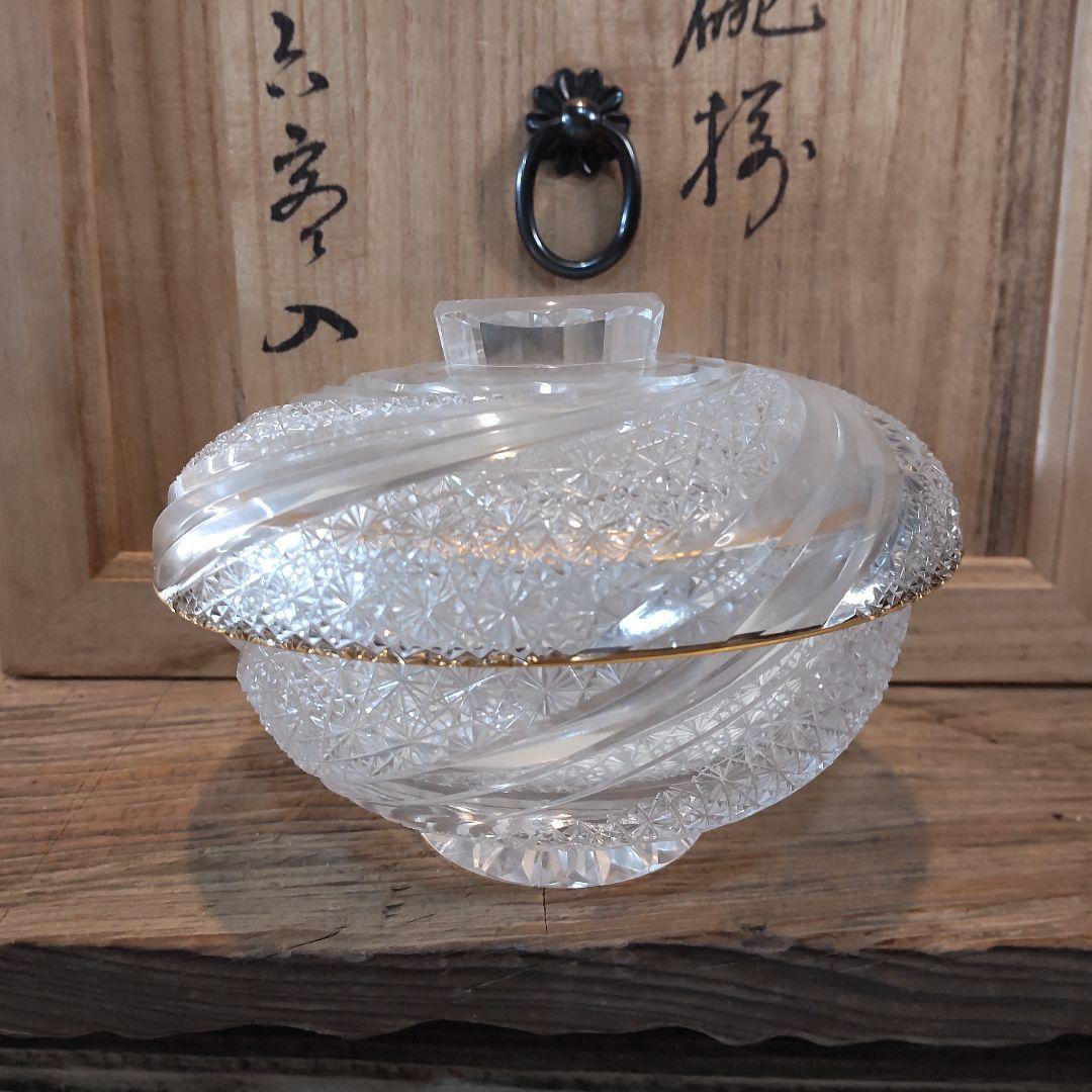 須田秀石茶懐石用江戸切子金彩外蓋葉物碗揃六客セット