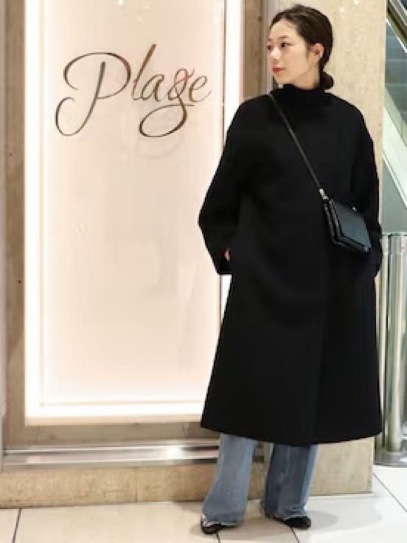 極美品 plage プラージュ アルパカシャギーノーカラーコート ブラック