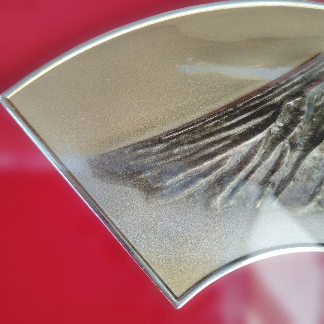 タケヒコ　純銀、扇面赤富士レリーフ