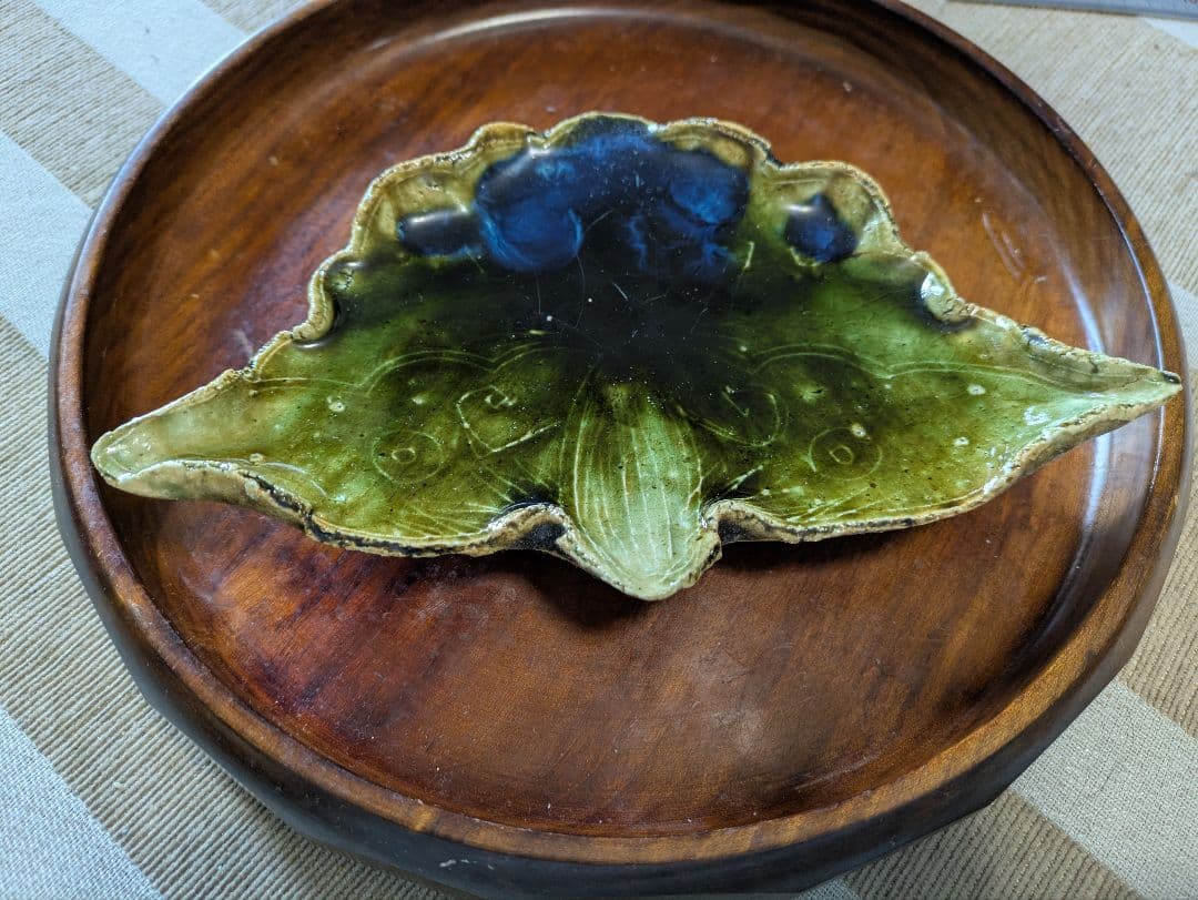 山口真人　織部焼　3足 蝶型陶器皿 緑と青のグラデーション