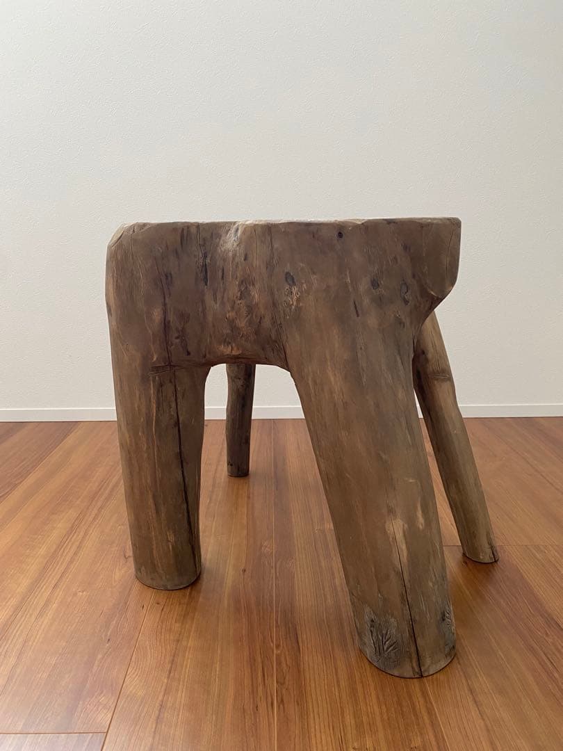 チーク無垢材　天然木　ウッドスツール　職人さん手作り　オルネドフォイユ