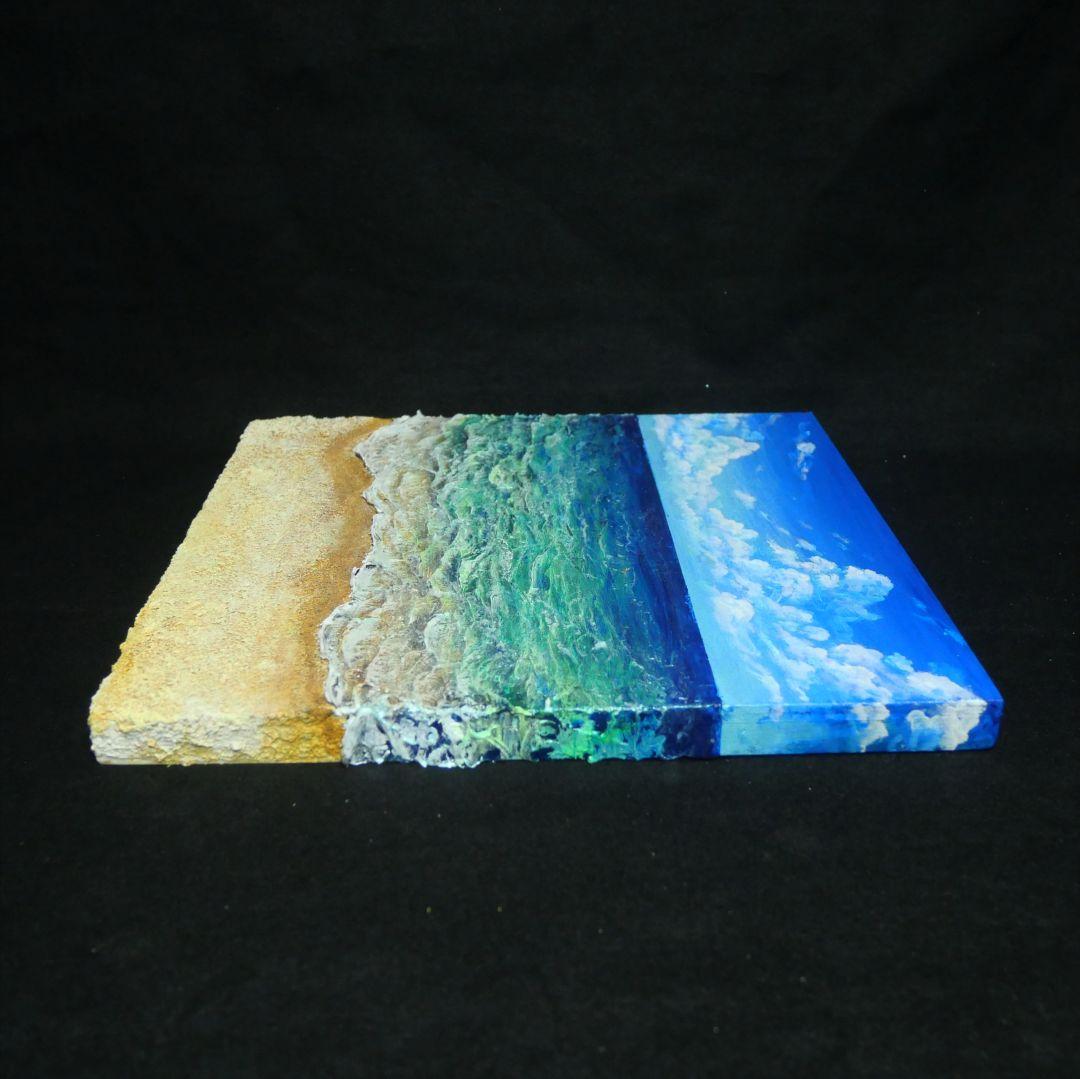 【油絵】木製パネル絵画【砂浜の海】