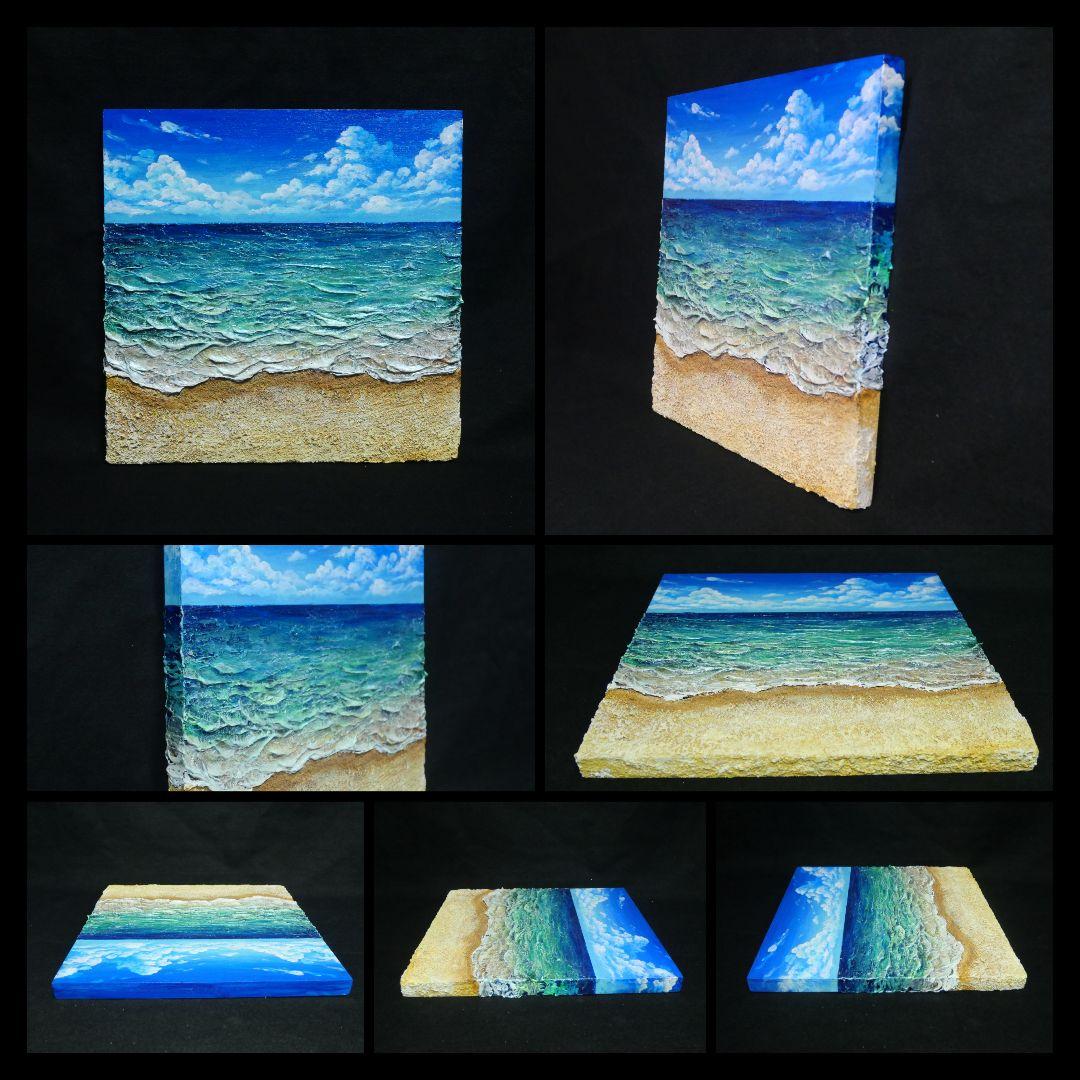 【油絵】木製パネル絵画【砂浜の海】