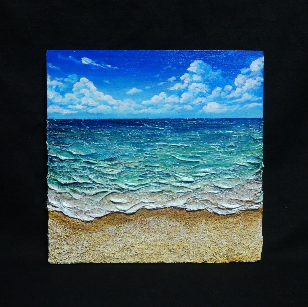 【油絵】木製パネル絵画【砂浜の海】