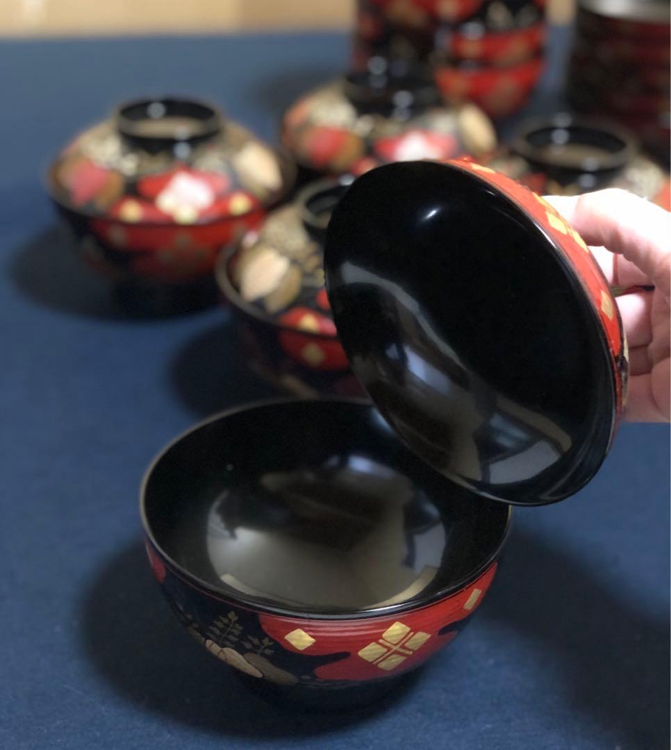 未使用 輪島塗 最高峰 慶塚作 吸物椀 5客セット 草花絵替 未使用