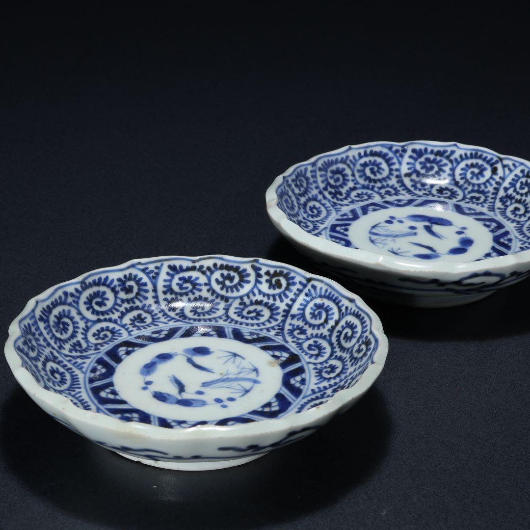 伊万里染付蛸唐草小皿∅11㎝ 2枚組　骨董　古伊万里　R1639B2