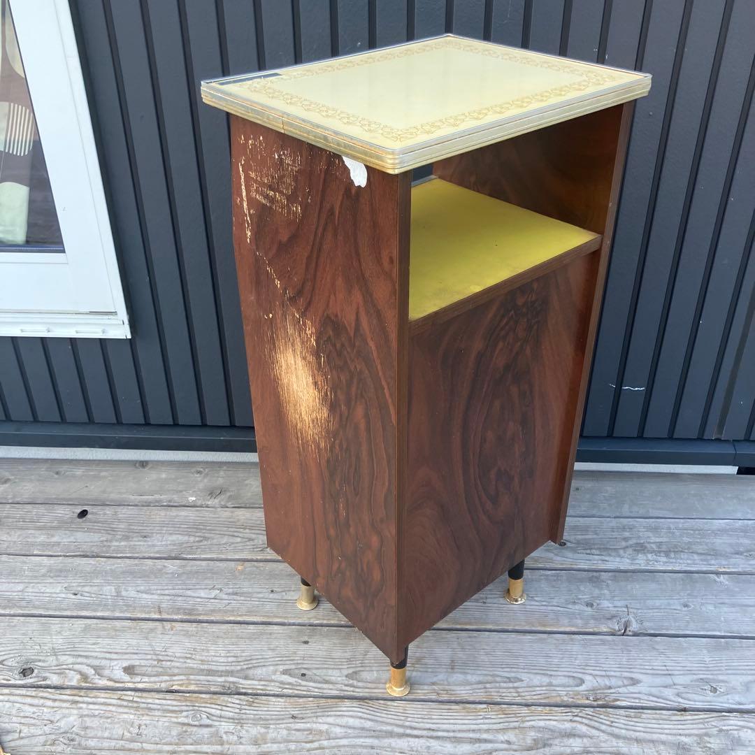 昭和レトロ 木製コンソールテーブル コールキャビネット レザー張り 電話台