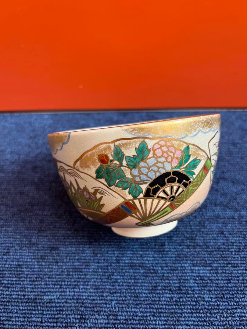 1444 橋本紫雲　色絵扇面霞文  抹茶碗　茶道具　高級茶碗