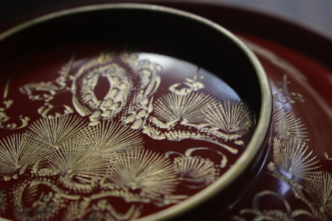 デッドストック！時代金縁朱漆に極上松竹梅沈金の映える大椀2点（検輪島塗雑煮椀