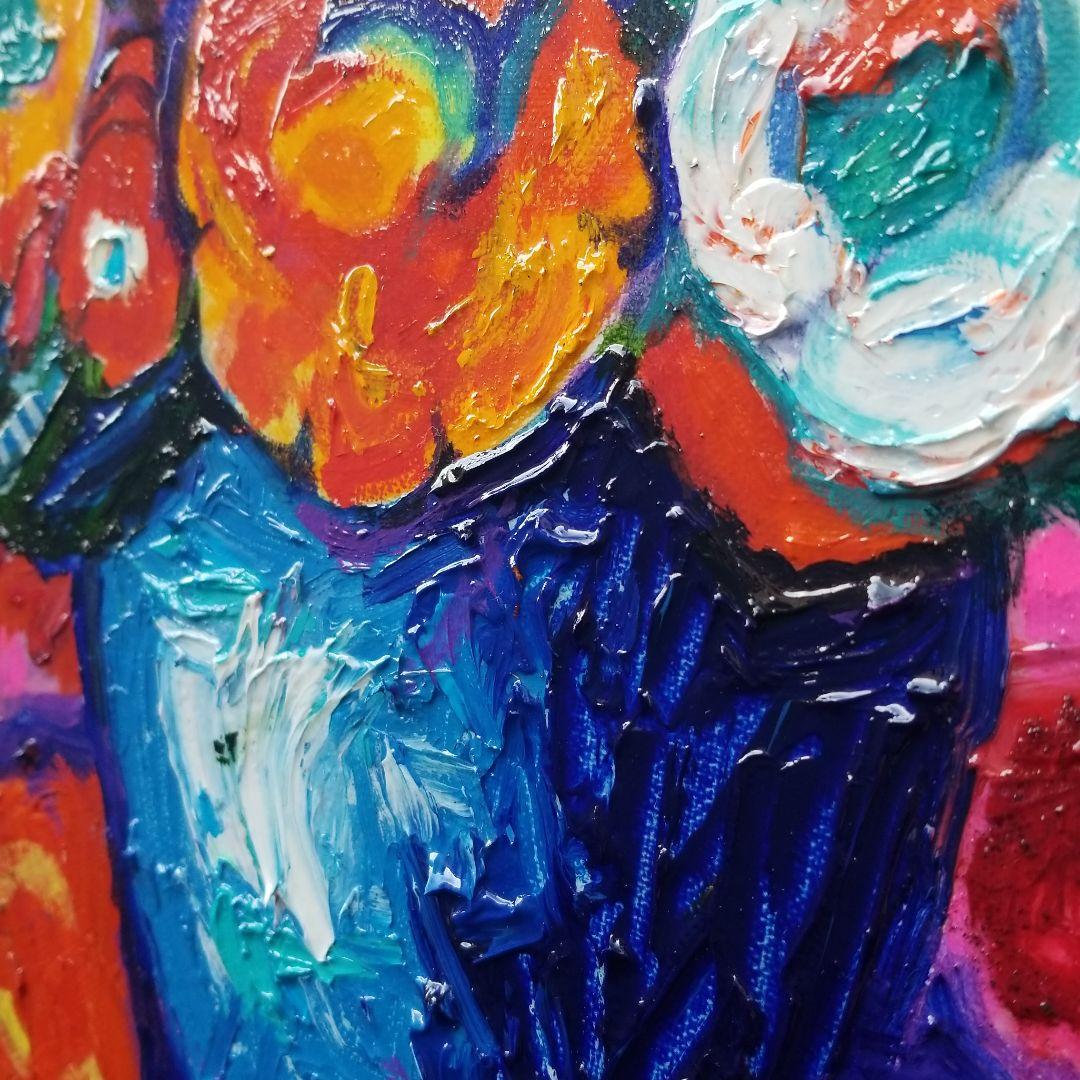 油絵 専用 赤いテーブルに置いた花瓶 抽象画