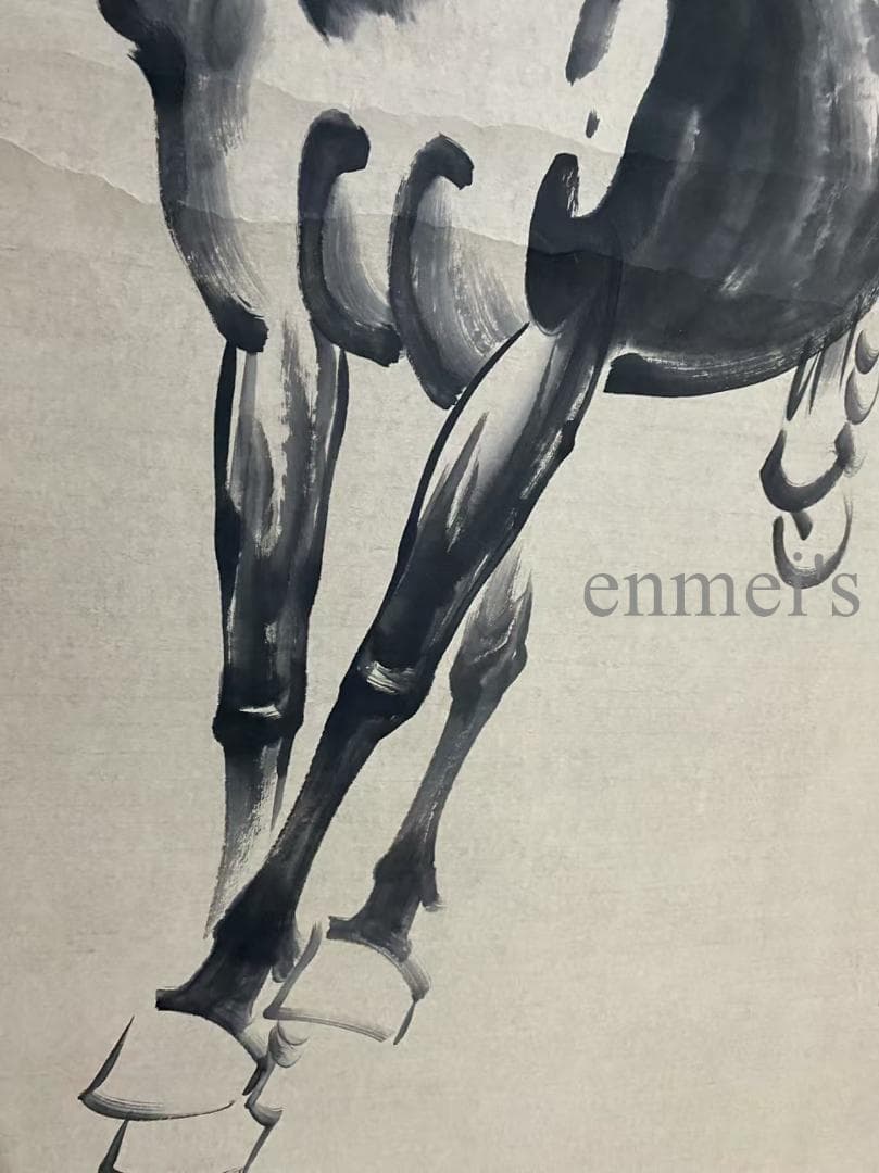 中国古美術 近代 徐悲鴻款 神馳画 掛け軸 宣紙 唐物 書画 馬の水墨画